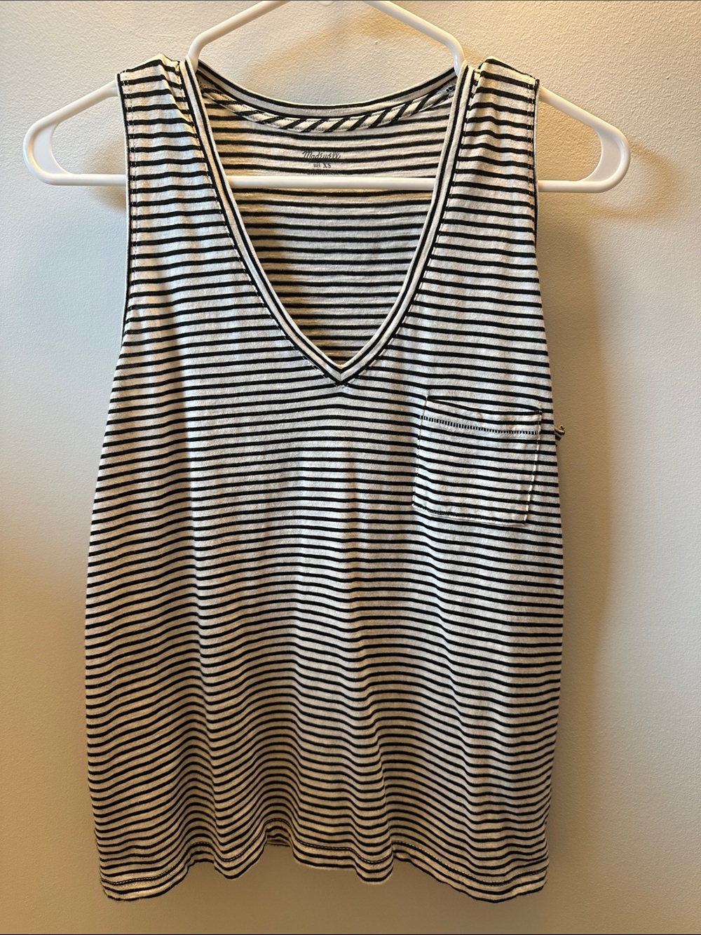 Madewell Black & White Striped V-Neck Tank